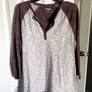 Express Men’s Henley Large 3/4 length sleeve T-shirt - maroon